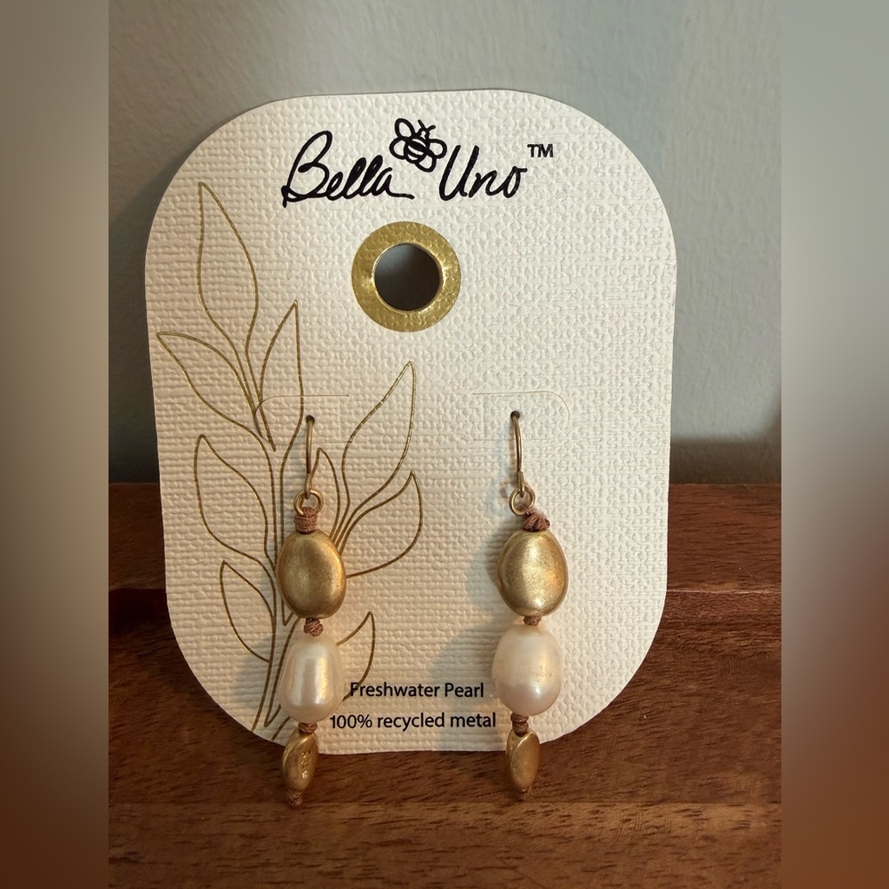 Bella Uno Gold and Freshwater Pearl Earrings, NWT